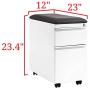 Seville Classics Airlift 2-Drawer Locking Rolling Seat Cushion Home Office Under Desk Pedestal File Storage Cabinet, 12'' W x 23'' D, White