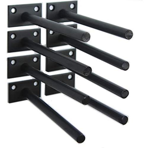 8 Pcs 6'' Black Solid Steel Floating Shelf Bracket Blind Shelf Supports - Hidden Brackets for Floating Wood Shelves - Concealed Blind Shelf Support – Screws and Wall Plugs Included