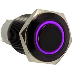 ESUPPORT 19mm 12V 5A Car Purple LED Light Angel Eye Metal Push Button Toggle Switch Socket Plug Latching Black Shell