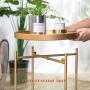 Gold Round End Side Table,Metal Tray Accent Table,Modern Bedside Table for Small Spaces