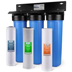 iSpring WGB32B-PB 3-Stage Whole House Water Filtration System w/ 20-Inch Big Blue Sediment, Carbon Block, and Lead Reducing Filter