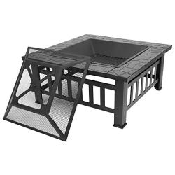 Bonnlo 32” Fire Pit Outdoor Wood Burning Table Backyard, Terrace, Patio, Camping - Includes Mesh Spark Screen Top, Waterproof Cover and Poker