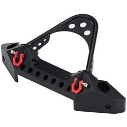 RC Crawler Front Bumper Metal Front Bumper 2 LED Lights for 1/10 Scale Remote Control Car Accessory Parts (Black)