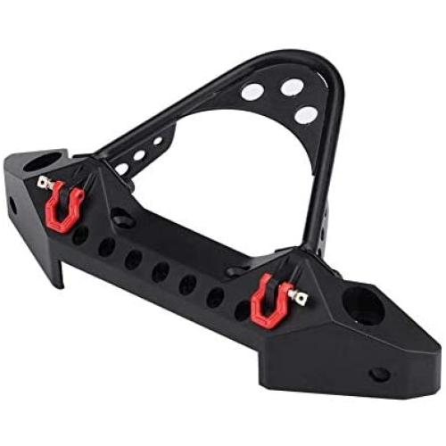 RC Crawler Front Bumper Metal Front Bumper 2 LED Lights for 1/10 Scale Remote Control Car Accessory Parts (Black)