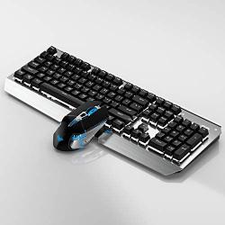 Rechargeable Wireless Keyboard and Mouse Combo, Ergonomic Metal Panel Keyboard with LED Backlight, 4-Color LED Backlight Optical Mice with Side Button, Easy to Clean, Anti-wear, for Office and Games