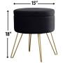 Ornavo Home Modern Round Velvet Storage Ottoman Foot Rest Stool/Seat with Gold Metal Legs & Tray Top Coffee Table - Black