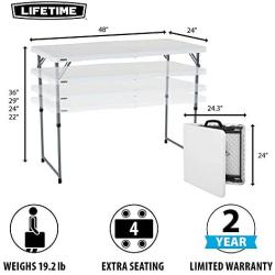 Lifetime Height Adjustable Craft Camping and Utility Folding Table, 4 ft, 4/48 x 24, White Granite