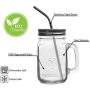 Mason Jar Mugs with Glass Handles and Metal Straws, Brimley 16oz Drinking Glasses Set of 4