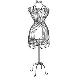 MyGift Vintage Designers Black Metal Adjustable Wire Frame Dress Form Display Stand/Freestanding Mannequin Garment Rack