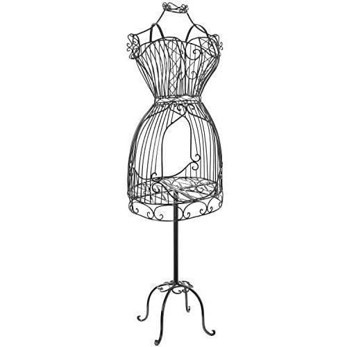 MyGift Vintage Designers Black Metal Adjustable Wire Frame Dress Form Display Stand/Freestanding Mannequin Garment Rack
