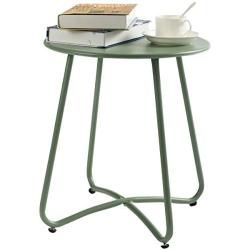 HollyHOME Small Round Patio Metal Side Snack Table, Accent Anti-Rust Steel Coffee Table for Garden, Modern Weatherproof Outdoor End Table, (H) 17.55'' x(D) 15.60'', Atrovirens