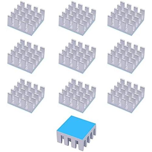 weideer 10pcs Aluminum Heat Sink 14x14x7mm/0.5'' x0.5X 0.2'' Small Cooler Heat Sink with Thermal Conductive Double Sided Tape for Cooling Cooler GPU Chips VRAM VGA VRAM RAM HS14x14x7W