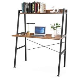 Its_Organized Ladder Computer Desk, 43 inch Computer Desk, Modern Writing Table with Bookshelf, PC Laptop Workstation with Metal Frame,Study Shelf Desk for Home Office (Archaize Brown)