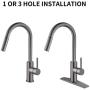 Black Stainless Faucet with Pull Down Sprayer, Kitchen Faucet Sink Faucet with Pull Out Sprayer, Single Hole and 3 Hole Deck Mount, Single Handle Copper Kitchen Faucets, Matte Gun Black, FORIOUS