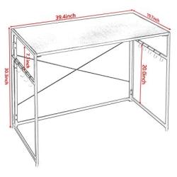 Mr IRONSTONE 39.4” Folding Computer Desk, Writing Desk Easy Assembly with 10 Hooks, Foldable Metal Frame, Writing Workstation Laptop Table for Home Office (Laminate Marble)