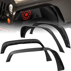 oEdRo Solid Steel Fender Flares Compatible with 2007-2018 Jeep Wrangler JK & Unlimited Off-Road Front & Rear Flat 4 PCS Set