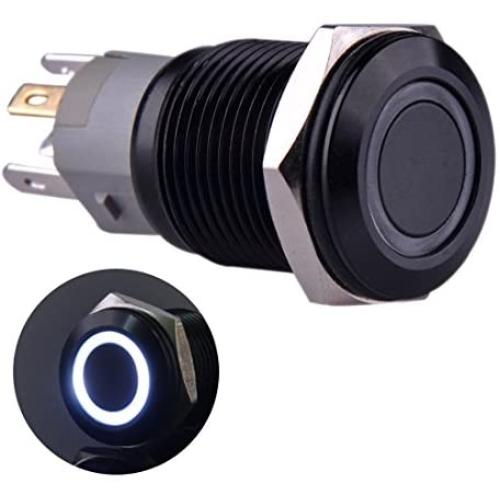 Ulincos Momentary Push Button Switch U16F1 1NO1NC Black Metal Shell with White LED Ring Suitable for 16mm 5/8'' Mounting Hole (White)