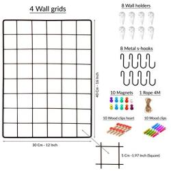 4 Pack Wall Grid Wire Panel | Photos & Pictures Display Gridwall | Metal, Black & Magnetic Panels | Mesh Storage Organizer Rack | Hanging Home, Office & Kitchen Decor