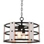 Kira Home Madera 17'' 4-Light Modern Farmhouse Chandelier + Wood and Metal Round Shade, 2 Wood Panel Styles (White Ash/Walnut), Coarse Black Finish