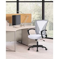 Home Office Chair Mid Back PC Swivel Lumbar Support Adjustable Desk Task Computer Ergonomic Comfortable Mesh Chair with Armrest (White)