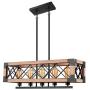 Pynsseu Rectangle Wood Metal Vintage Pendant Light, Industrial Kitchen Island Hanging Pendant Lighting with 5 Lamp Socket, Rustic Farmhouse Pendant Lamp.