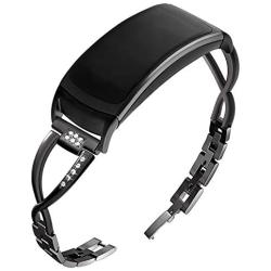 OenFoto Compatible with Gear Fit2 Pro/Fit2 Band, Replacement Alloy Metal Accessories Strap Samsung Gear Fit2 Pro SM-R365/Gear Fit2 SM-R360 Smartwatch-Black