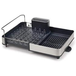 Joseph Joseph Stainless-Steel Extendable Dual Part Dish Rack Non-Scratch and Movable Cutlery Drainer and Drainage Spout, One-size, Gray