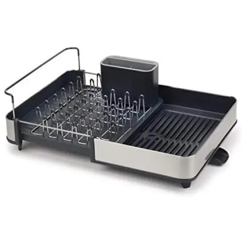 Joseph Joseph Stainless-Steel Extendable Dual Part Dish Rack Non-Scratch and Movable Cutlery Drainer and Drainage Spout, One-size, Gray Joseph Joseph Stainless-Steel Extendable Dual Part Dish Rack Non-Scratch and Movable Cutlery Drainer and Drainage Spout, One-size, Gray