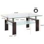 Depointer Life Glass Coffee Table, Rectangle Coffee Table for Living Room Modern Side Coffee Table with Lower Shelf,Perfect for Living Room Conversation Leisure Occasions, Metal Leg,Brown
