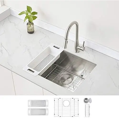 Modena Undermount Kitchen Sink Set, 16-Gauge Stainless Steel (21-Inch Single Bowl) Modena Undermount Kitchen Sink Set, 16-Gauge Stainless Steel (21-Inch Single Bowl)