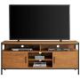 Wide Entertainment Center TV Media Stand by CAFFOZ Furniture Designs | with Two Doors and Storage Shelves | Sturdy | Easy Assembly | Brown Oak Wood Look Accent Furniture with Metal Frame