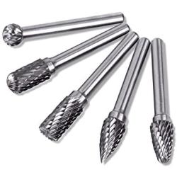 Tonsiki 5 Pieces 10mm Head Tungsten Carbide Rotary Burr Carving Bit Set with 1/4 Inch(6mm) Shank for DIY Woodworking, Carving, Engraving, Drilling