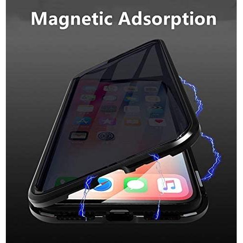 Anti-Spy Anti-Peeping iPhone Xs Max 360° Full Body Case,Clear Double Sided Tempered Glass [Magnetic Adsorption] Metal Bumper Protection Privacy Cover for iPhone Xs MAX (Silver, iPhoneXSMAX)