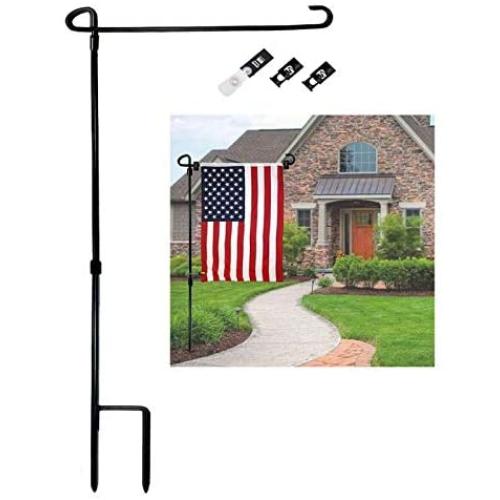 Premium Garden Flag Stand Pole Holder Metal Powder-Coated Weather-Proof with one Tiger Clip and Two Spring Stoppers Without Flag
