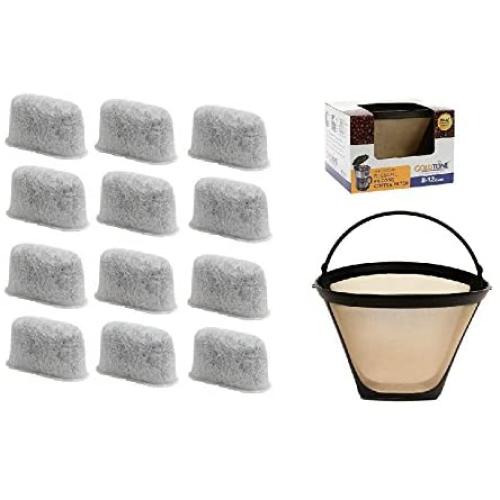 GoldTone Brand 8-12 Cup Coffee Filter & Set of 12 Charcoal Water Filters fits Cuisinart Coffee Maker and Brewers. Replaces your Cuisinart No.4 Cone Reusable Coffee Filter & Cuisinart Water Filter