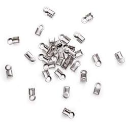 Pandahall 50pcs 304 Stainless Steel Fold Over Crimp Cord Ends Fold Over Cord Ends Leather Ribbon Ending Clasp Tips End Clamp Jewelry Connector Components Jewelry Making 8x4mm