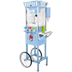 Nostalgia 54-Inch Tall Snow Cone Cart, Metal Scoop Makes 72 Icy Treats, Includes 2 Syrup Bottles, 100 Paper Cups/Spoons, Storage Compartment, Wheels For Easy Mobility – Blue