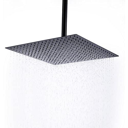 Shower Head,16 Inch Ultra Thin High Pressure Fixed Rain Showerhead Matte Black with Silicone Nozzle - Adjustable Metal Swivel Ball Joint - For the Best Relaxation and Spa