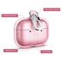 wenew Leather Case for Airpods Pro 2019, Glitter Bling Sequin Sparkle Cute PU Case Shockproof Protective Pouch Skin Slim Metal Clasp Keychain Carabiner (Pink Glitter)