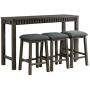 BOWERY HILL Montego Multipurpose Home Bar Living Room Sofa Table Set with 3 Upholstered Stools in Dark Walnut and Gray Fabric