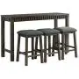 BOWERY HILL Montego Multipurpose Home Bar Living Room Sofa Table Set with 3 Upholstered Stools in Dark Walnut and Gray Fabric BOWERY HILL Montego Multipurpose Home Bar Living Room Sofa Table Set with 3 Upholstered Stools in Dark Walnut and Gray Fabric