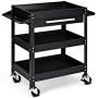 Goplus Service Tool Cart Tool Organizers, 330 LBS Capacity 3-Tray Rolling Utility Cart Trolley with Drawer, Industrial Commercial Service Cart, Mobile Storage Cabinet Organizer Dollies, Black