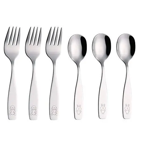 ANNOVA Kids Silverware 6 Pieces Childrens Safe Flatware Set Stainless Steel - 3 x Children Forks, 3 x Children Tablespoons, Toddler Utensils, Metal Cutlery Set for LunchBox (Engraved Dog Bunny) ANNOVA Kids Silverware 6 Pieces Childrens Safe Flatware Set Stainless Steel - 3 x Children Forks, 3 x Children Tablespoons, Toddler Utensils, Metal Cutlery Set for LunchBox (Engraved Dog Bunny)