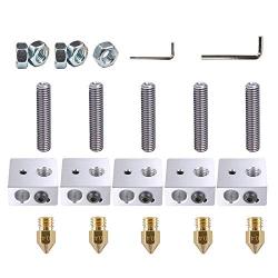 Onyehn 22pcs/Lots A8&A2 3D Printer Part Each 5PCS 0.4mm Extruder Nozzle Print Head+1.75mm Teflon Throat Tube+Heater Blocks Hotend for MK8 Makerbot Reprap