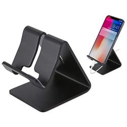 Rumfo Cell Phone Stand Universal Portable Aluminum Desktop Charger Mount Holder, Metal Tablets Dock Cradle for iPhone 11 X 8 7 6 Samsung Galaxy s10 9 All Smartphone (Black)