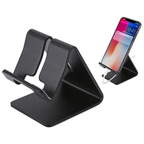 Rumfo Cell Phone Stand Universal Portable Aluminum Desktop Charger Mount Holder, Metal Tablets Dock Cradle for iPhone 11 X 8 7 6 Samsung Galaxy s10 9 All Smartphone (Black)
