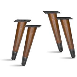 4 pcs Slant Wood Furniture Legs, Sofa Legs, Bench Legs, Table Legs with Metal Footings (8''H Dark Bronze Footing)