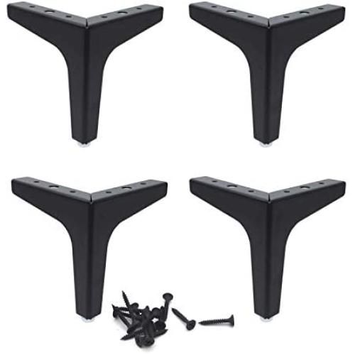 Sydien 5inch Modern Style Metal Furniture Sofa Legs Feet for Table Cupboard Kitchen Couch Bookcase, With Screws, Pack of 4 (Black)