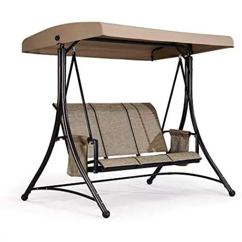 PURPLE LEAF 3-Seat Deluxe Outdoor Patio Porch Swing with Weather Resistant Steel Frame, Adjustable Tilt Canopy, Beige PURPLE LEAF 3-Seat Deluxe Outdoor Patio Porch Swing with Weather Resistant Steel Frame, Adjustable Tilt Canopy, Beige