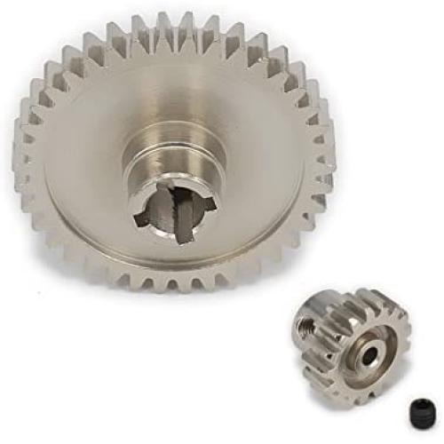 2pcs Metal Steel Diff Main Gear 38T Motor Pinion Gear 17T For RC 1/18 WLtoys A959 A949 A969 A979 RC Car Electric Buggy Vortex Hop-up Parts (Silver)